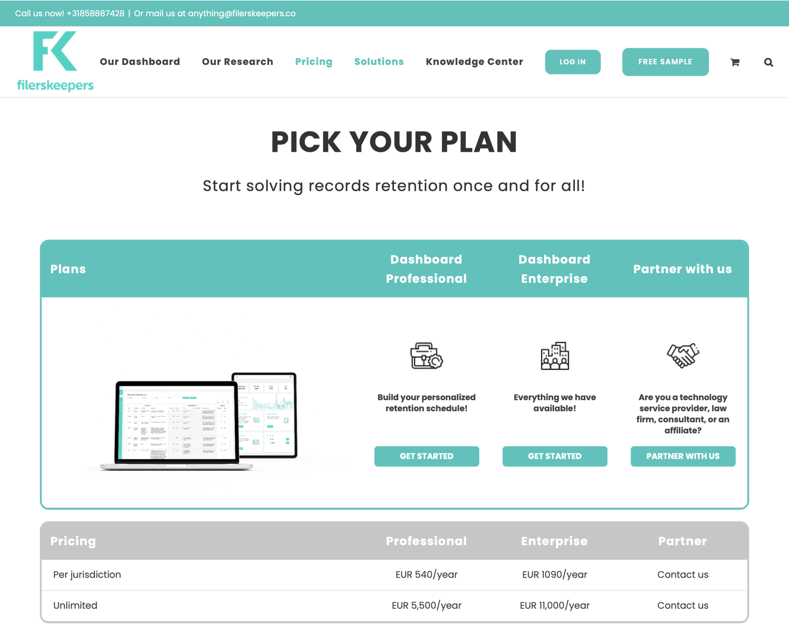 Filekeepers pricing page