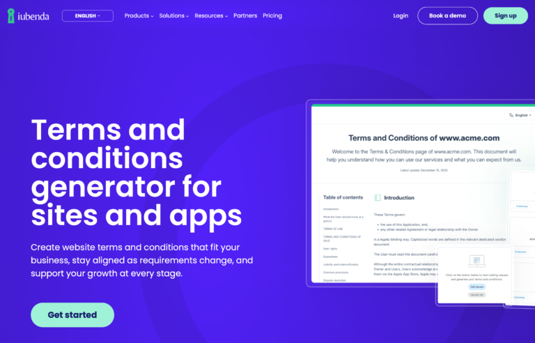 iubenda terms and conditions generator homepage