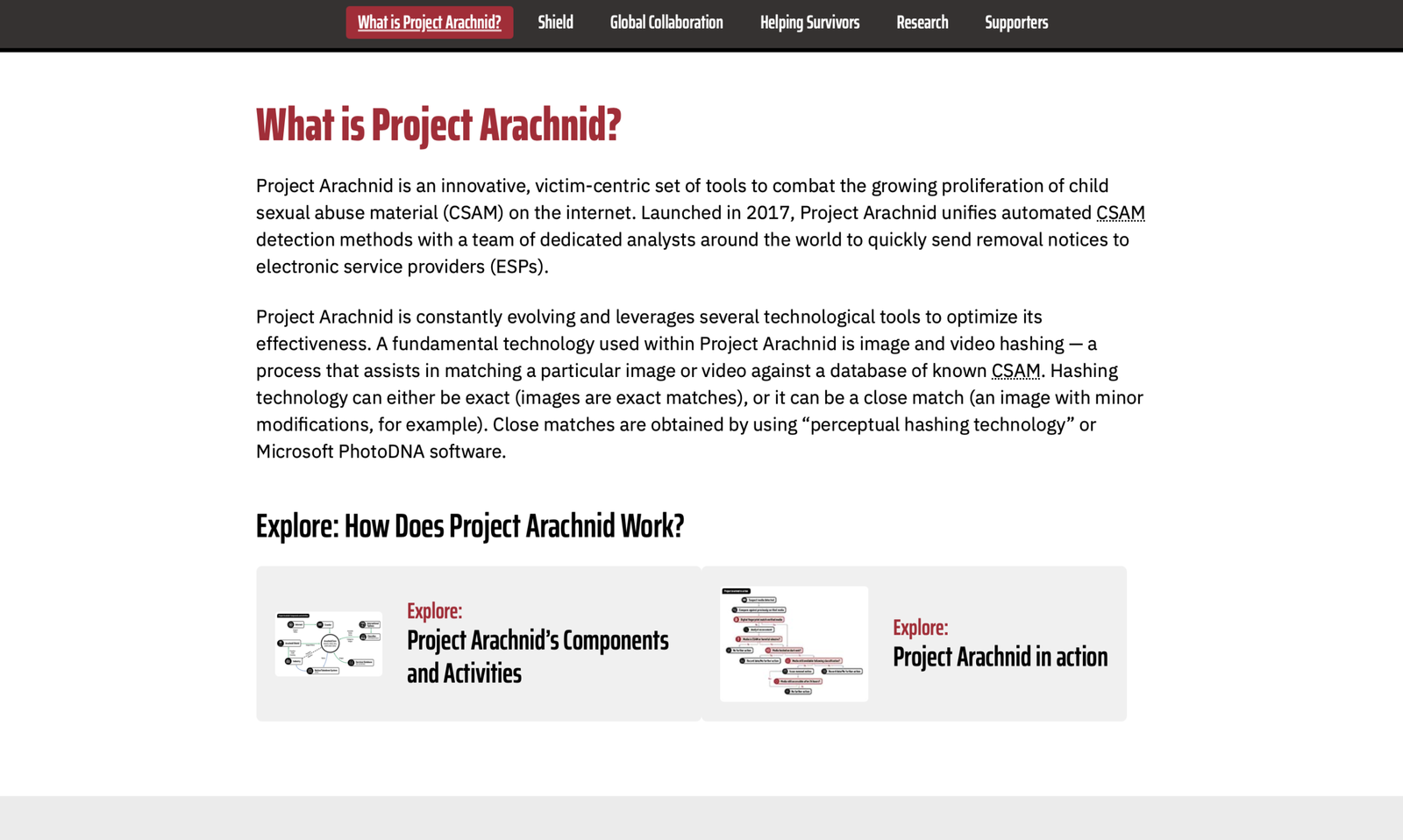 Project Arachnid page